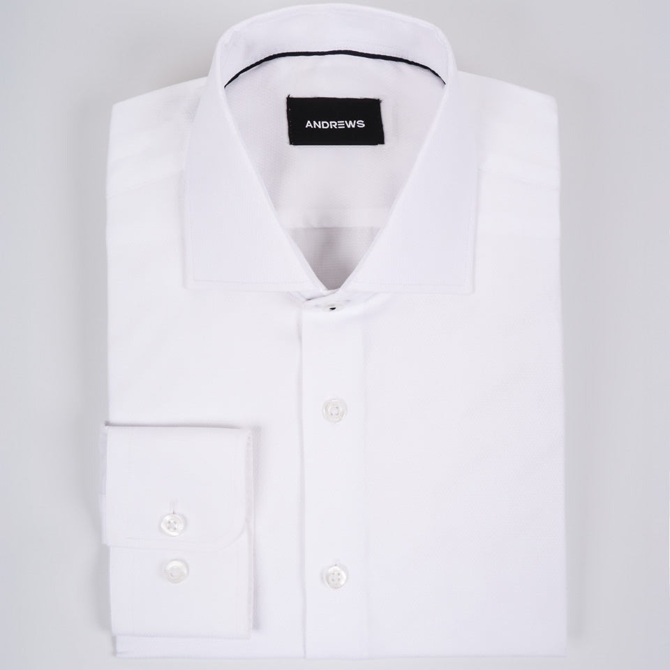 camisa vestir dobby - Cuello Italiano puño redondo 2 botones regulable regular blanco