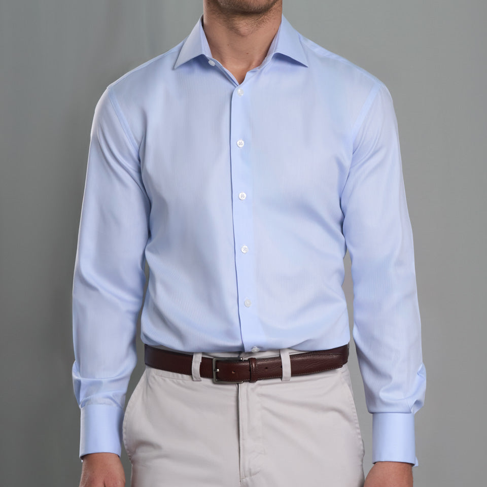 Camisa Vestir dobby - Cuello Italiano gemelo redondo Azul