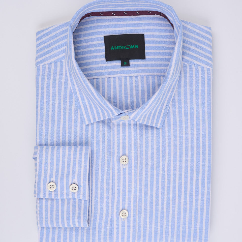 Camisa Casual de Lino - Celeste rayas