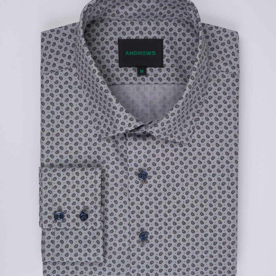 Camisa Casual Estampada - Gris con Microdetalles