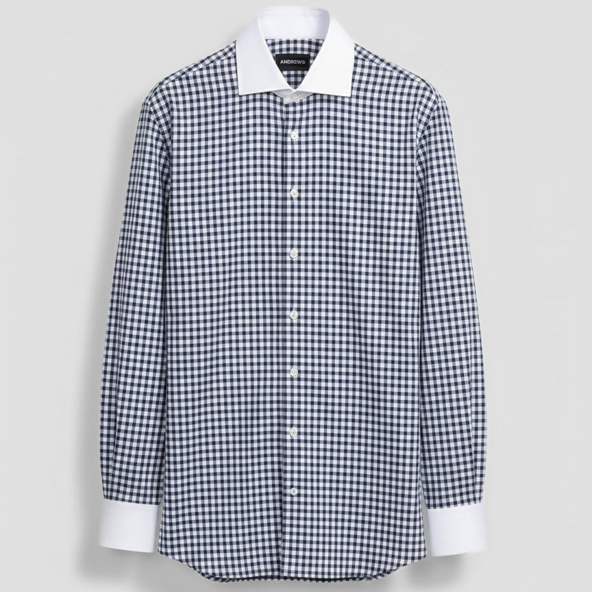 Camisa Vestir - Azul cuadros - Cuello y puño simple Blanco