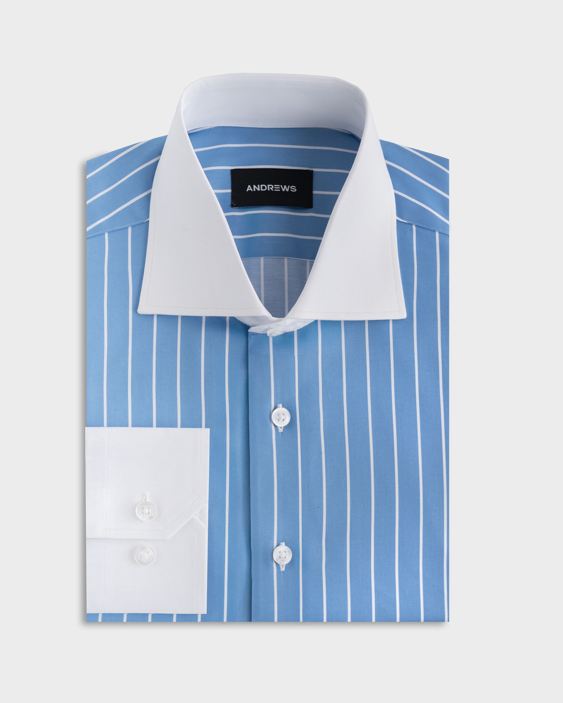 Twill Dress Shirt - Italian Collar, Double Cuff, Regular Fit, White Twill Dress Shirt - Italian Collar, Double Cuff, Regular Fit, White