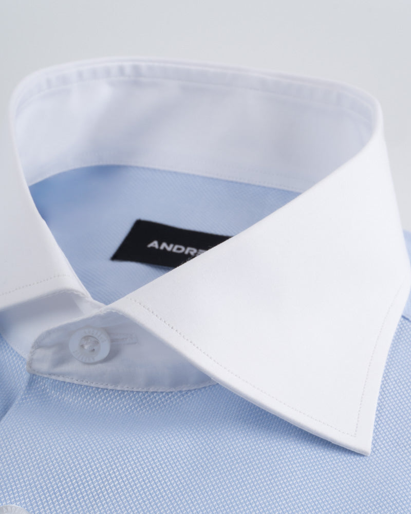 Twill Dress Shirt - Italian Collar, Double Cuff, Regular Fit, White Twill Dress Shirt - Italian Collar, Double Cuff, Regular Fit, White