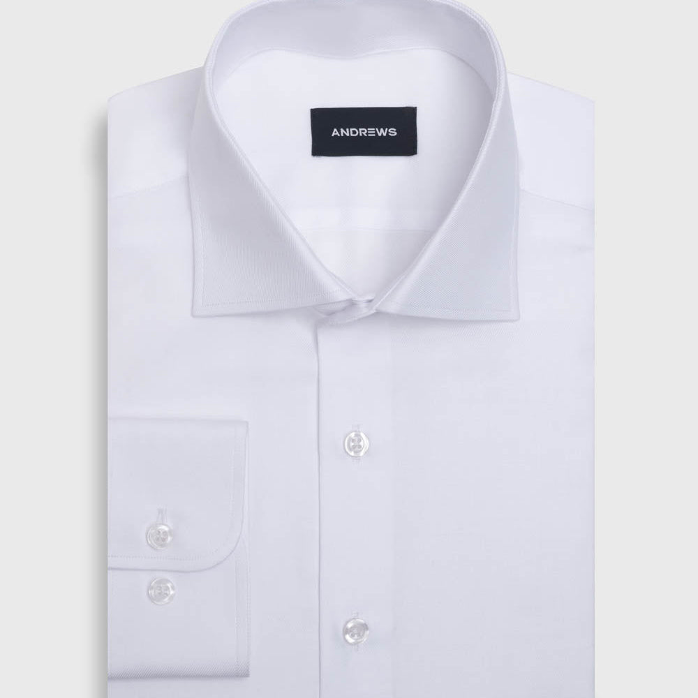 Camisa Vestir twill - Cuello Italiano Puño Simple regular blanco