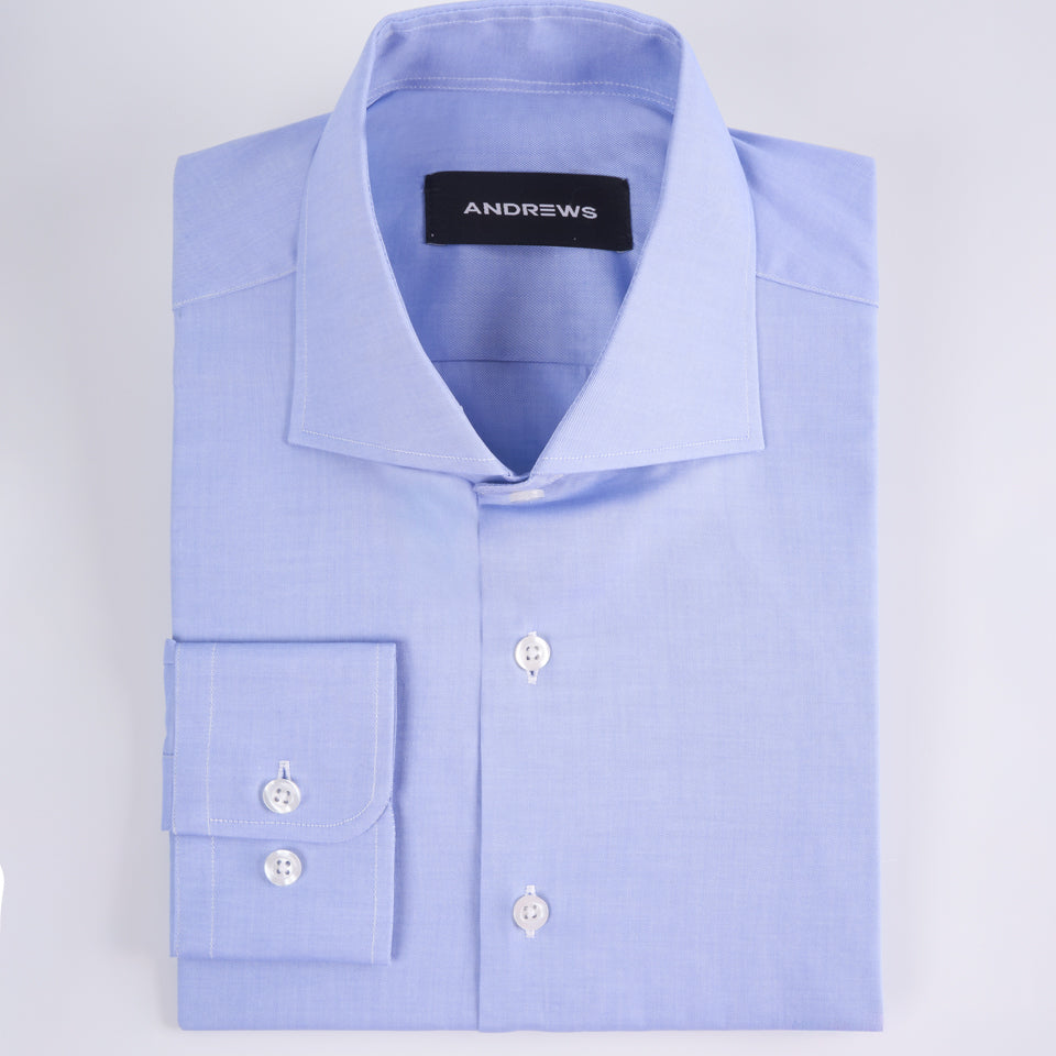 Camisa Vestir twill - Cuello Italiano Puño Simple regular azul
