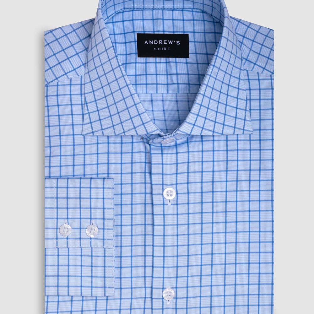 Camisa Vestir popelin retorcido - Cuello Italiano Puño 2 botones regular azul