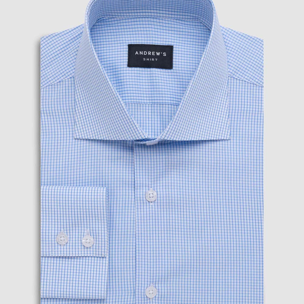 Camisa Vestir popelin - Cuello Italiano Puño 2 botones regular azul