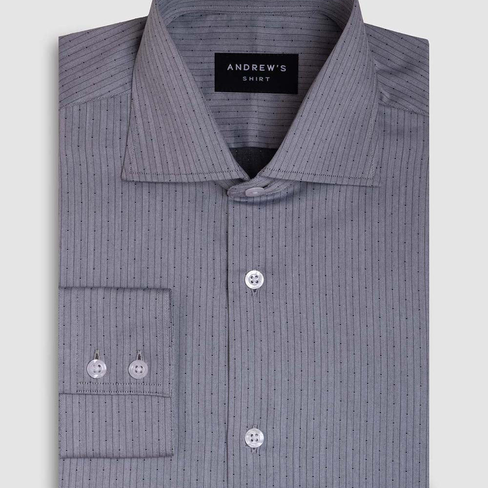 Camisa Vestir twill - Cuello Italiano Puño 2 botones regular gris