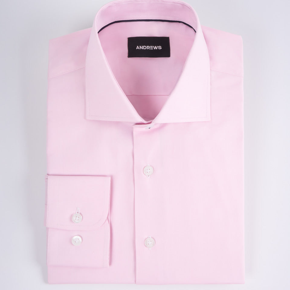 camisa vestir micro twill - Cuello Italiano puño redondo 2 botones regulable Rosado