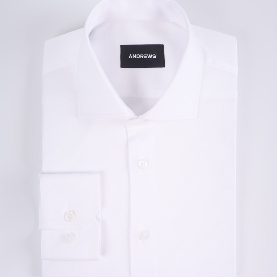 Camisa Vestir - Blanco Twill con Puño Simple