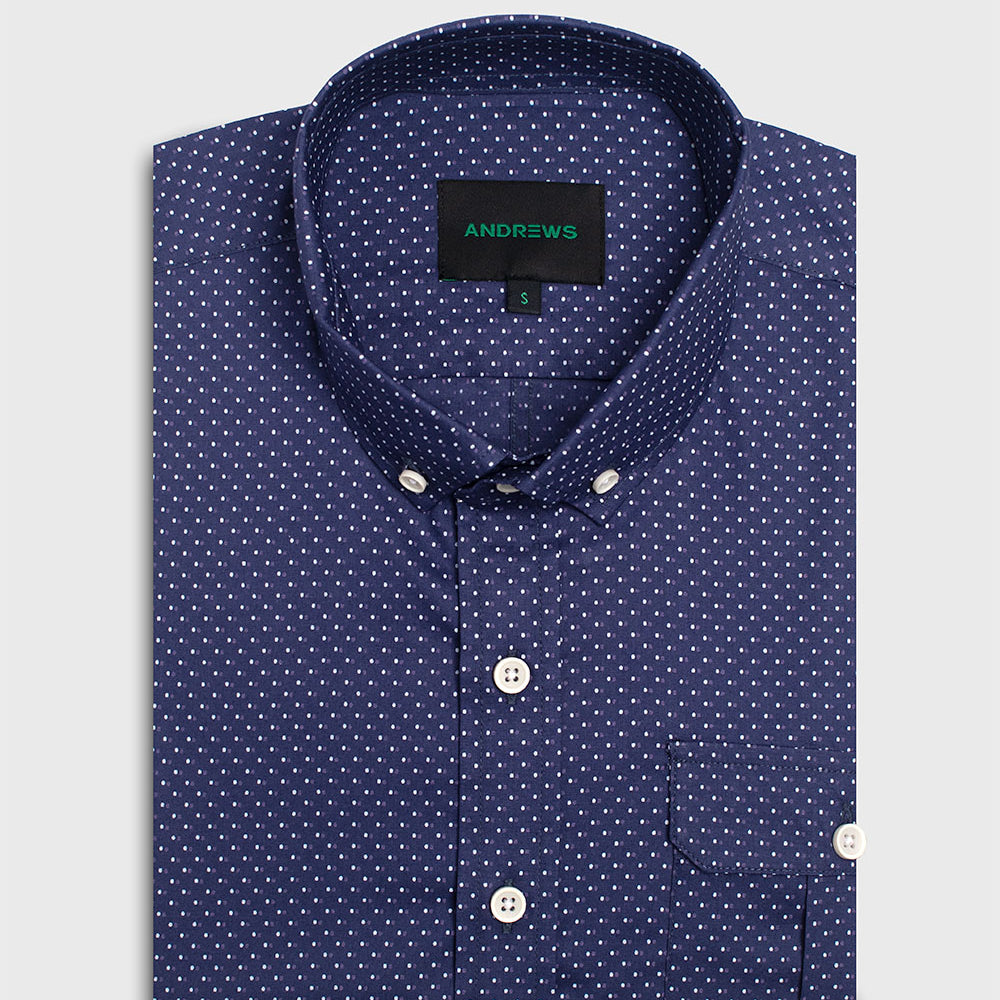 Camisa Azul Marino Manga Corta con Detalle de Puntos