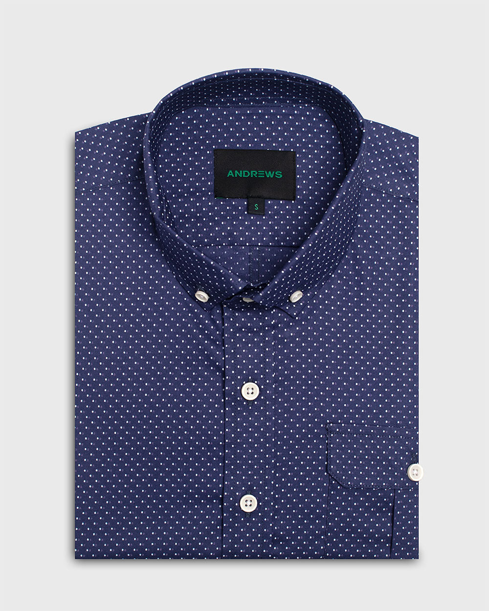 Navy Blue Short Sleeve Shirt with Polka Dot Detail Navy Blue Short Sleeve Shirt with Polka Dot Detail