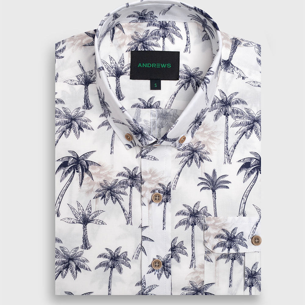 Camisa Casual twill - cuello button-down marga corta regular Estampado Palmeas