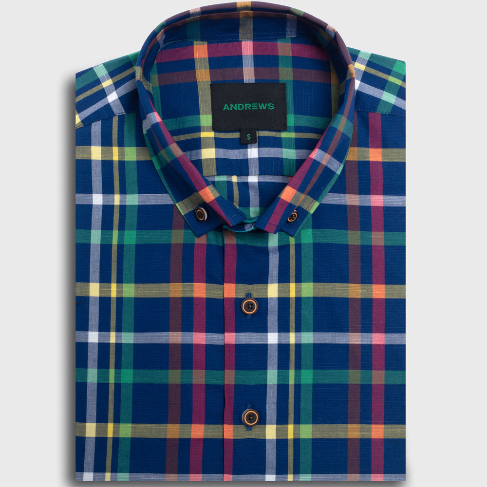 Camisa Casual twill - cuello button-down marga corta regular azul