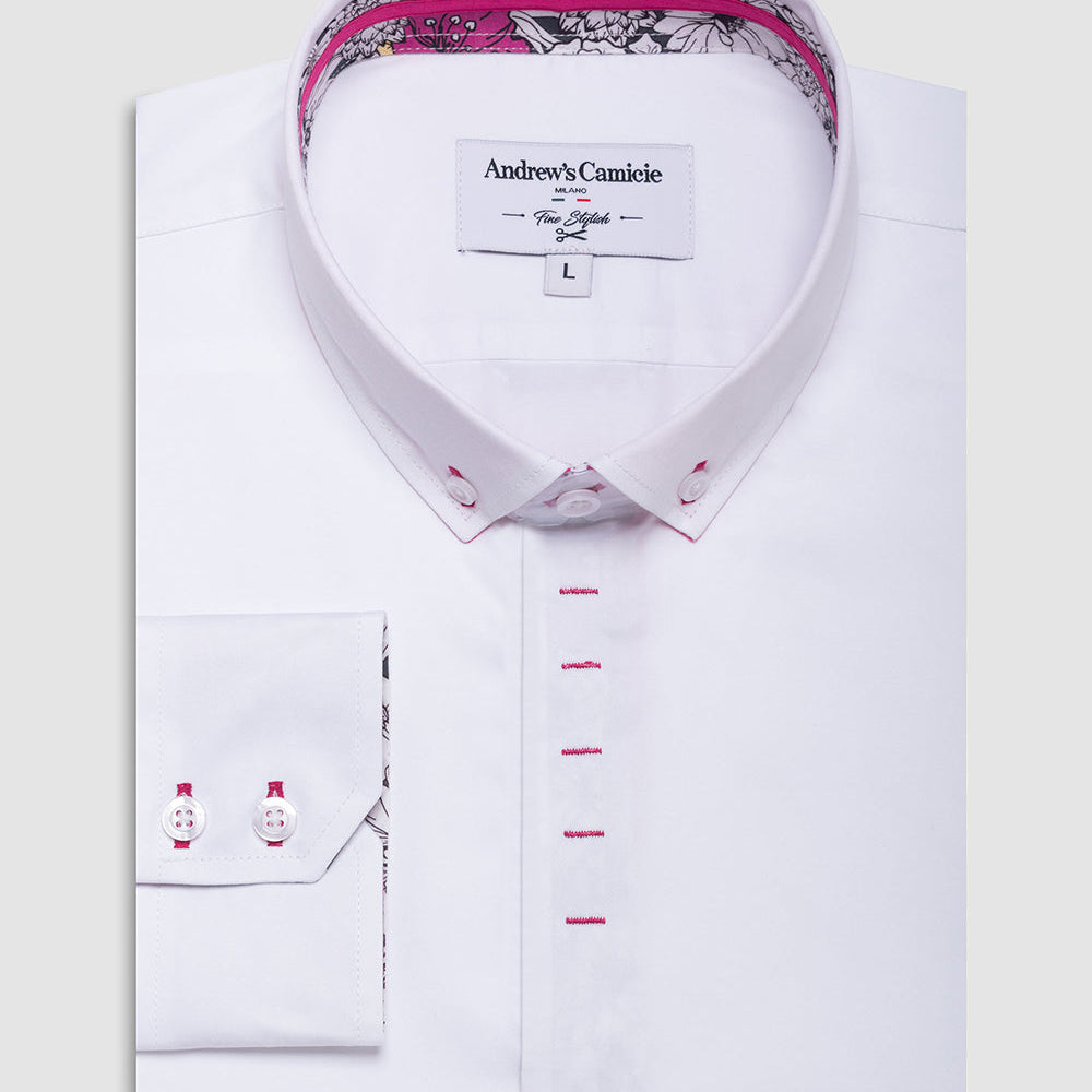 Camisa Casual dobby satín - cuello button-down puño simple 2 botones regular blanco