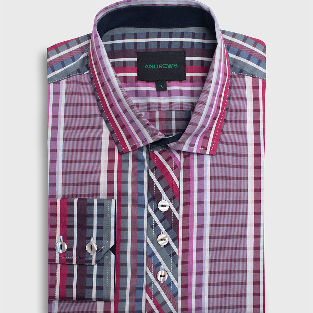 Camisa Casual twill satin - Cuello Italiano puño simple 2 botones regular