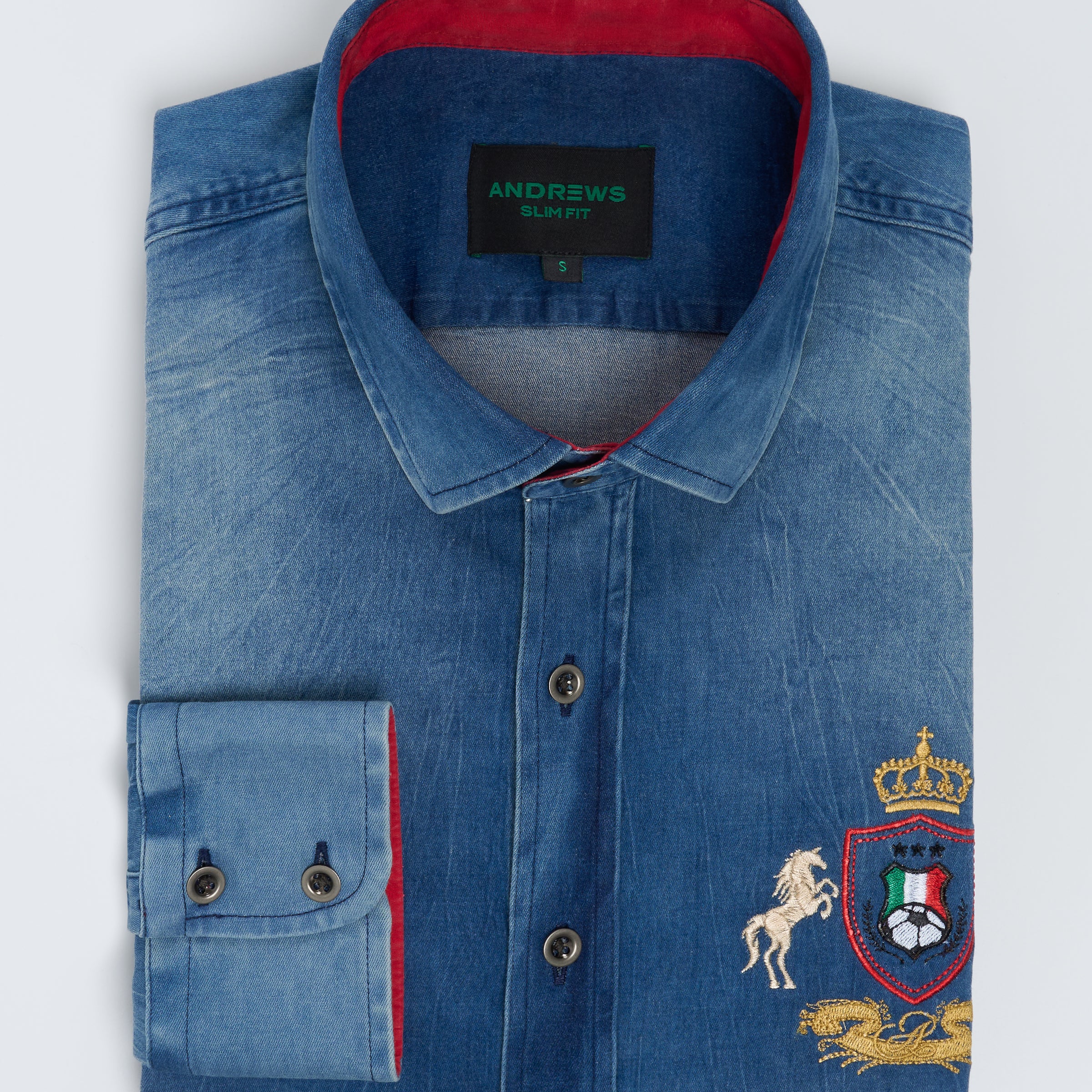 Camisa Casual denim stretch - Puño simple 2 botones slim azul