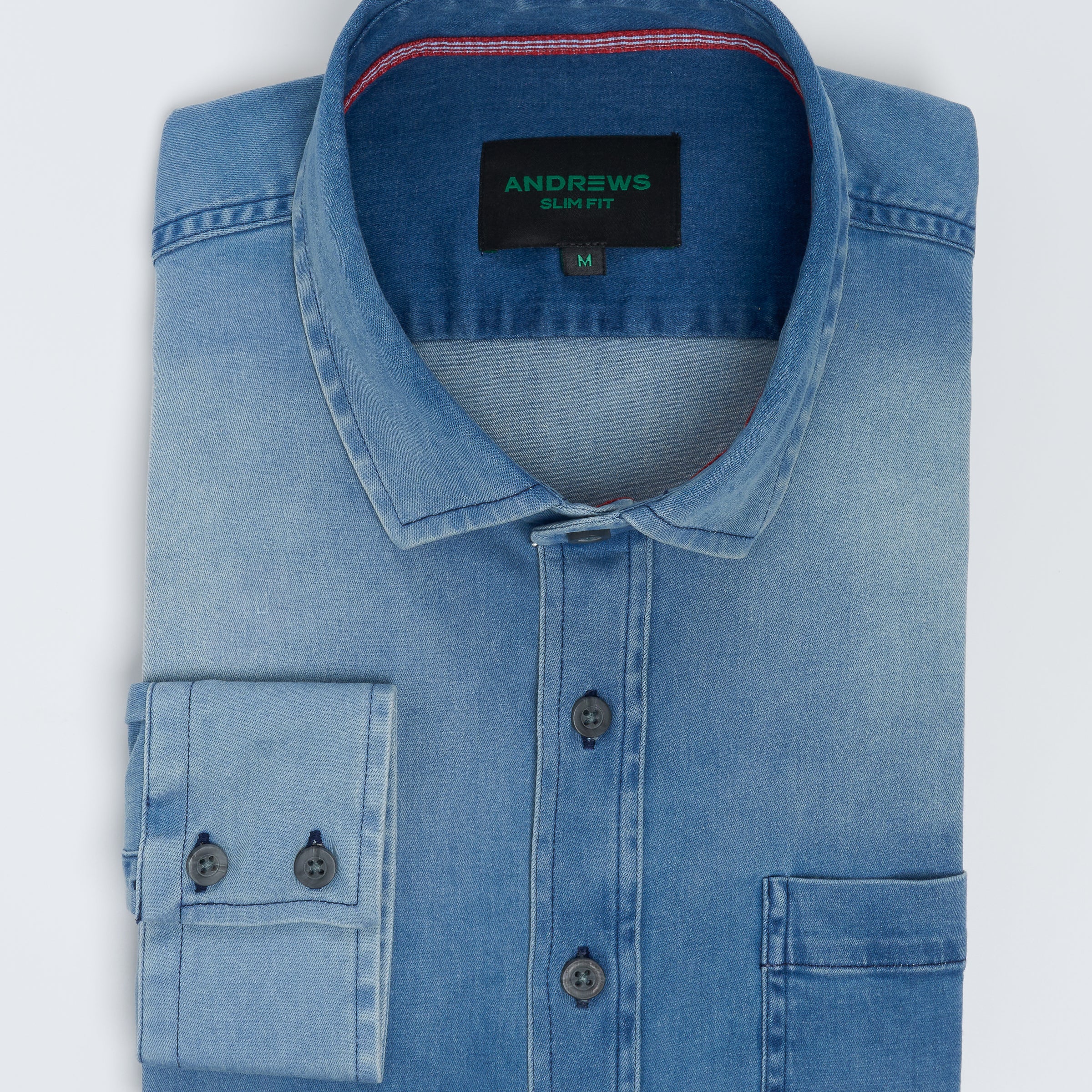 Camisa Casual denim stretch - puño simple 2 botones Slim azul