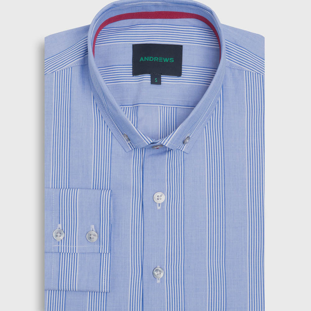 Camisa Casual twill - cuello button-down puño simple 2 botones regular azul