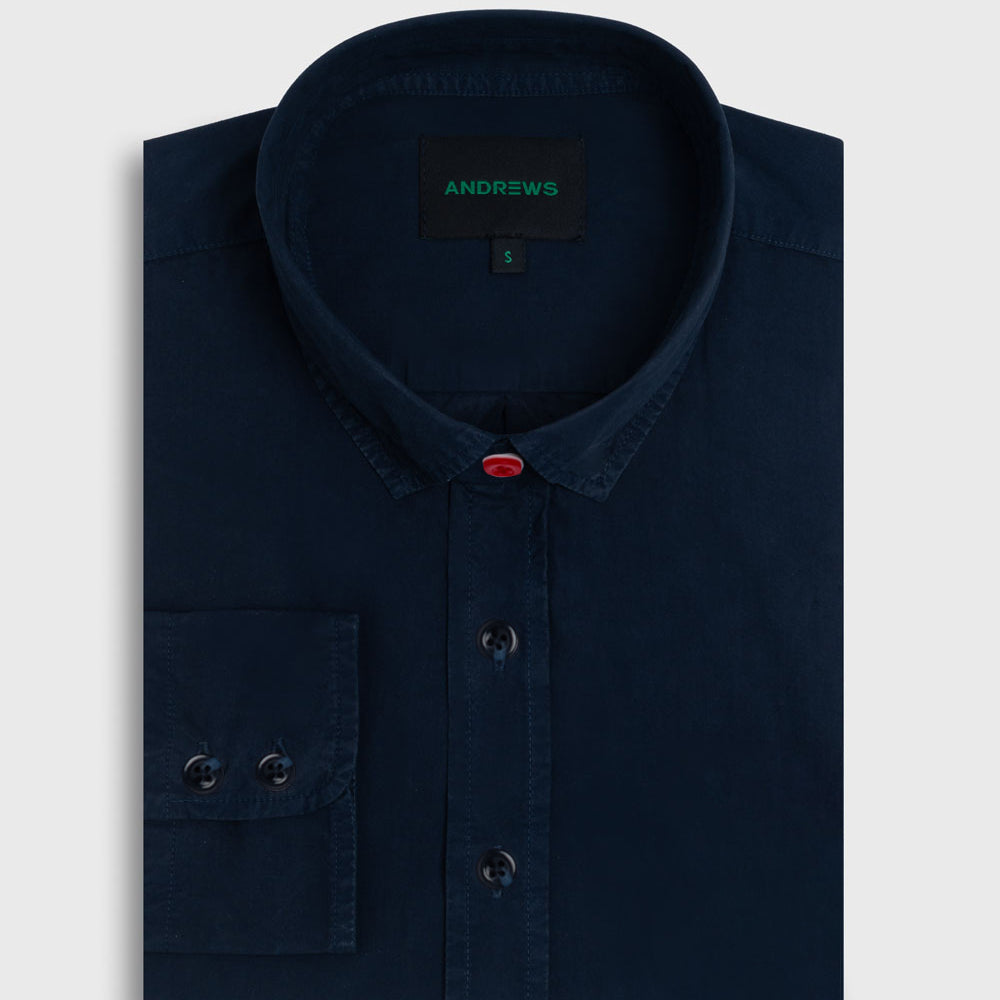 Camisa Casual Garment Dye - Puño simple 2 botones azul