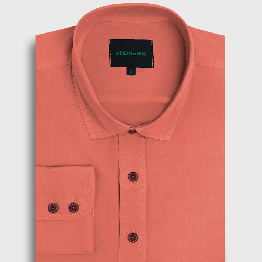 Camisa Casual Garment Dye - Puño simple 2 botones naranja