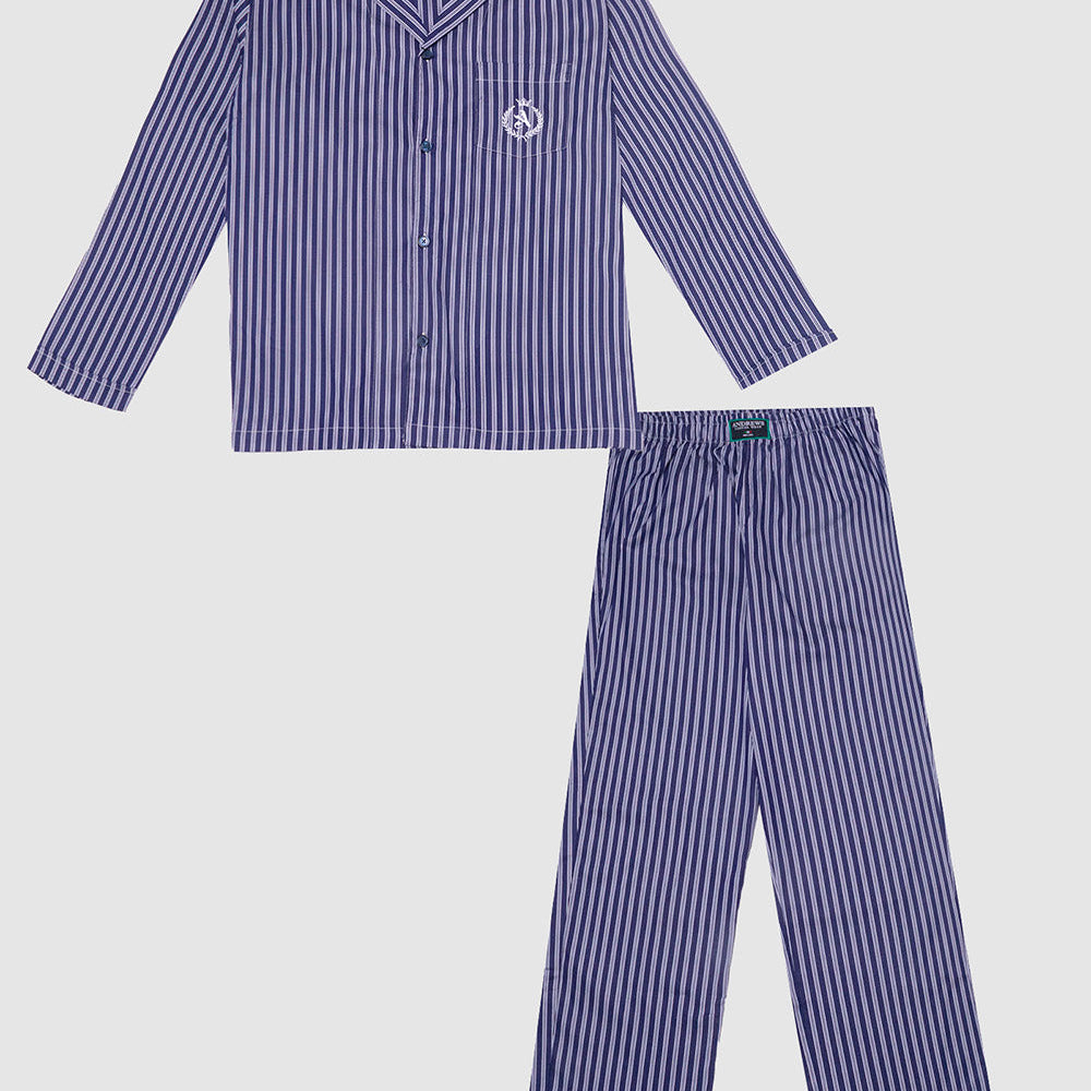 Pijama De Algodon Pima Para Hombre Color Azul Rayas