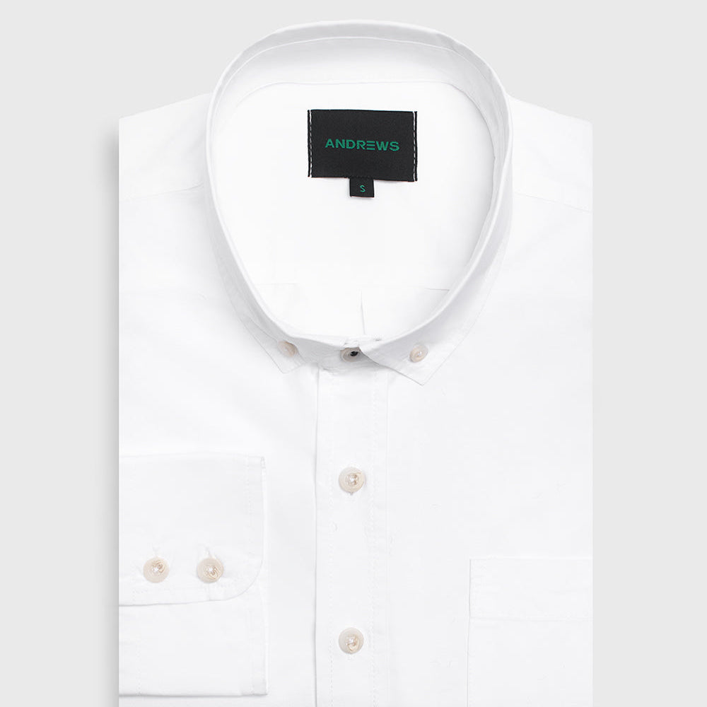 Camisa Casual Garment Dye - cuello button-down puño simple 2 botones blanco