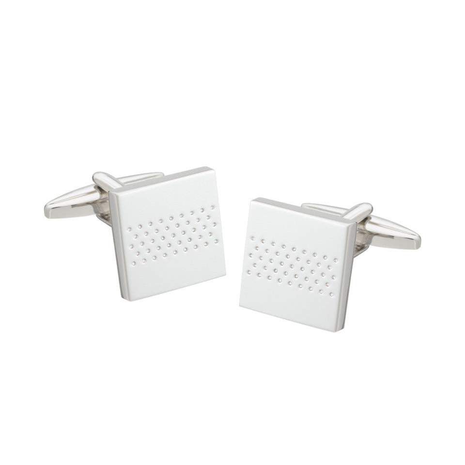 Gemelos Cuadrado con Detalle de Lineas Punteadas - Plateado