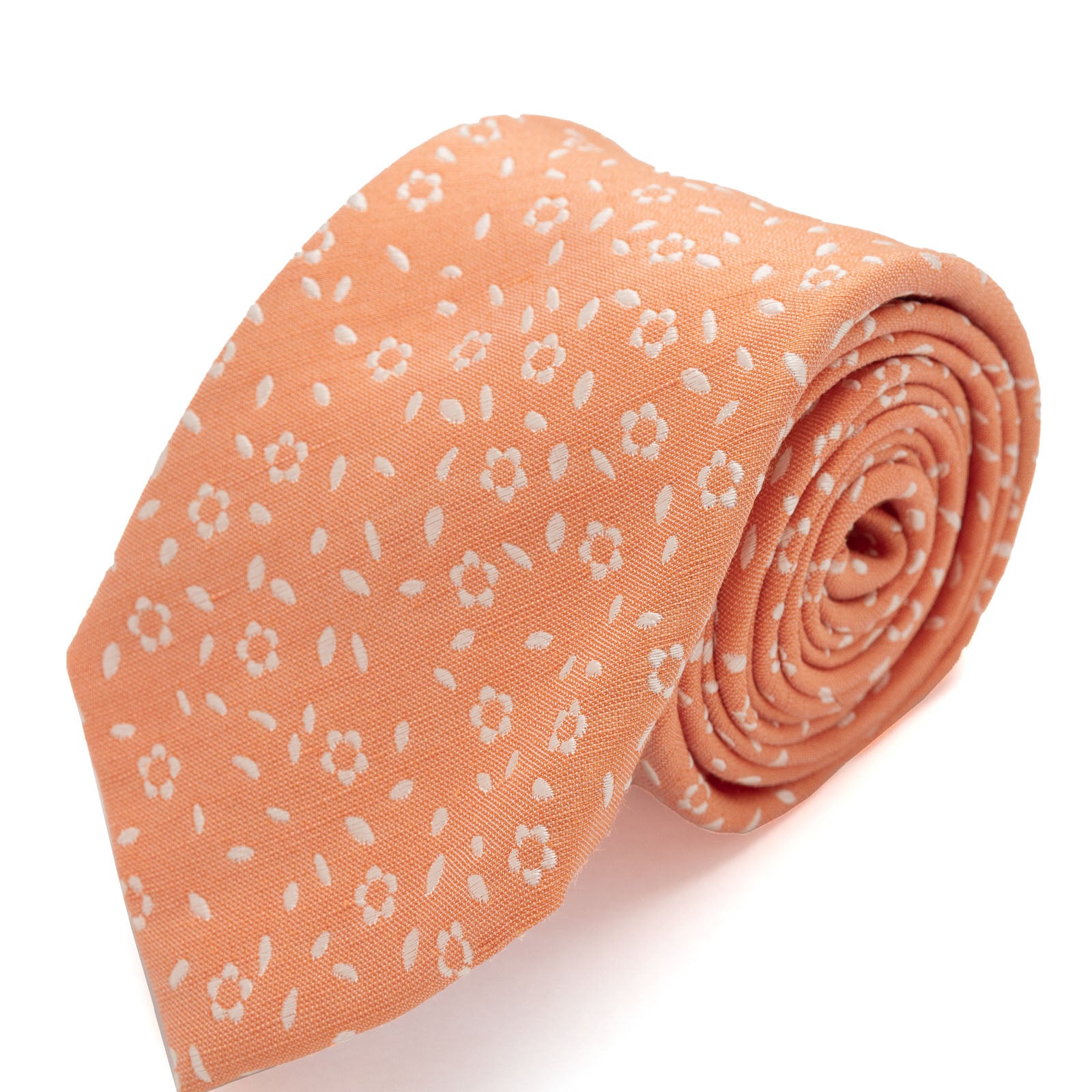 CORBATA NARANJA FLORES BLANCAS