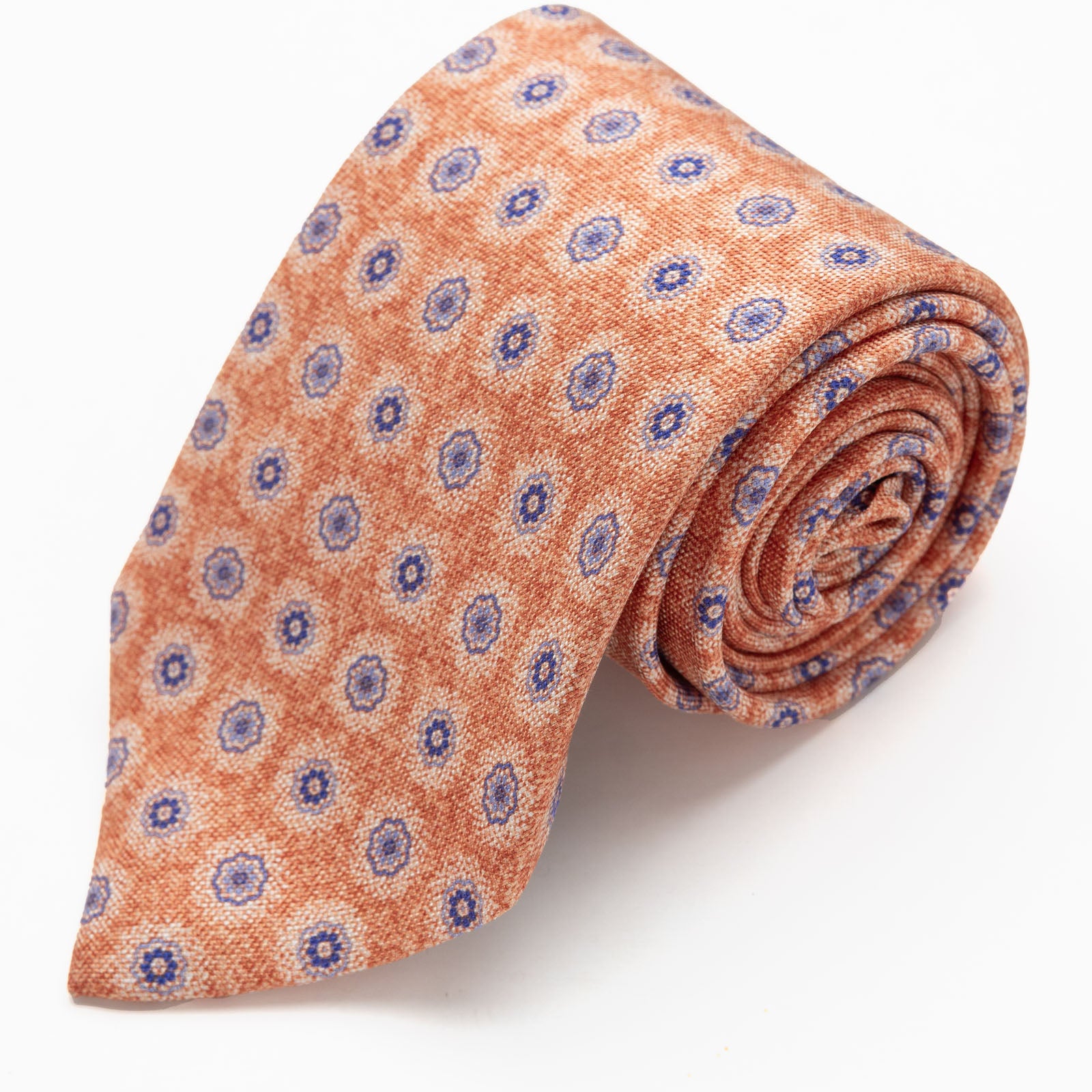 CORBATA NARANJA CON FLORES AZULES