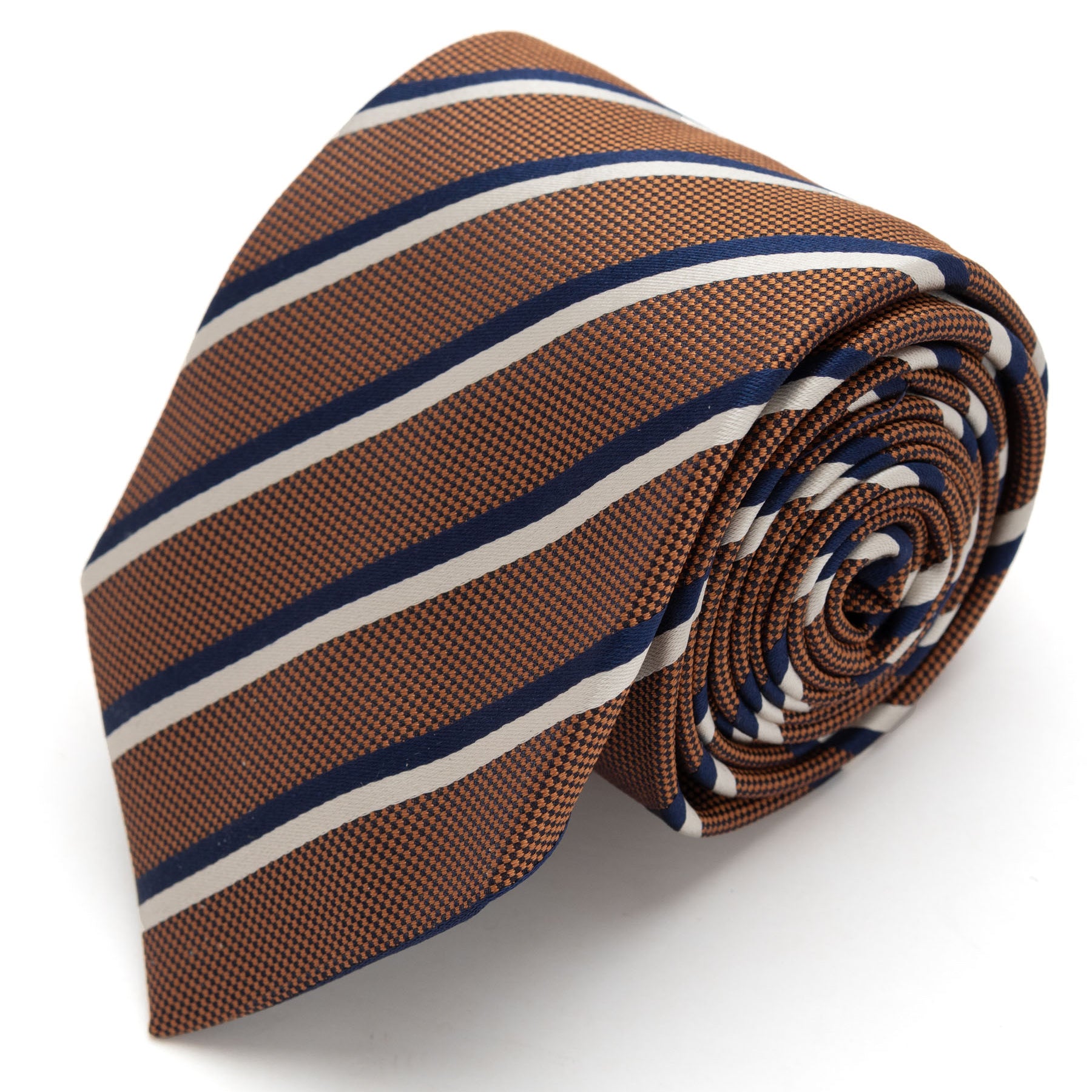 CORBATA OCRE RAYAS AZUL Y GRIS