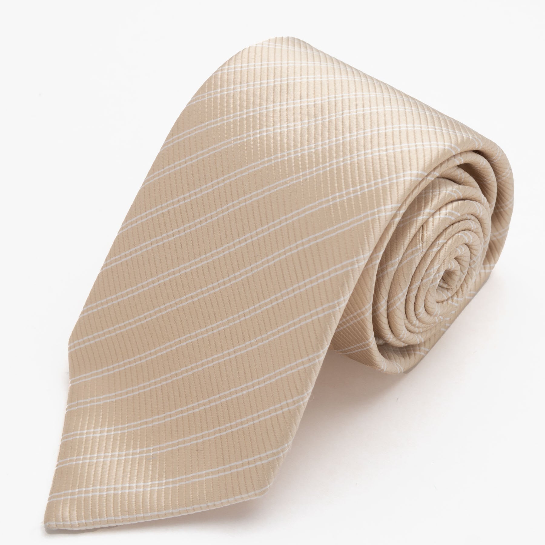 CORBATA BEIGE CLARO CON LINEAS BLANCAS DELGADAS