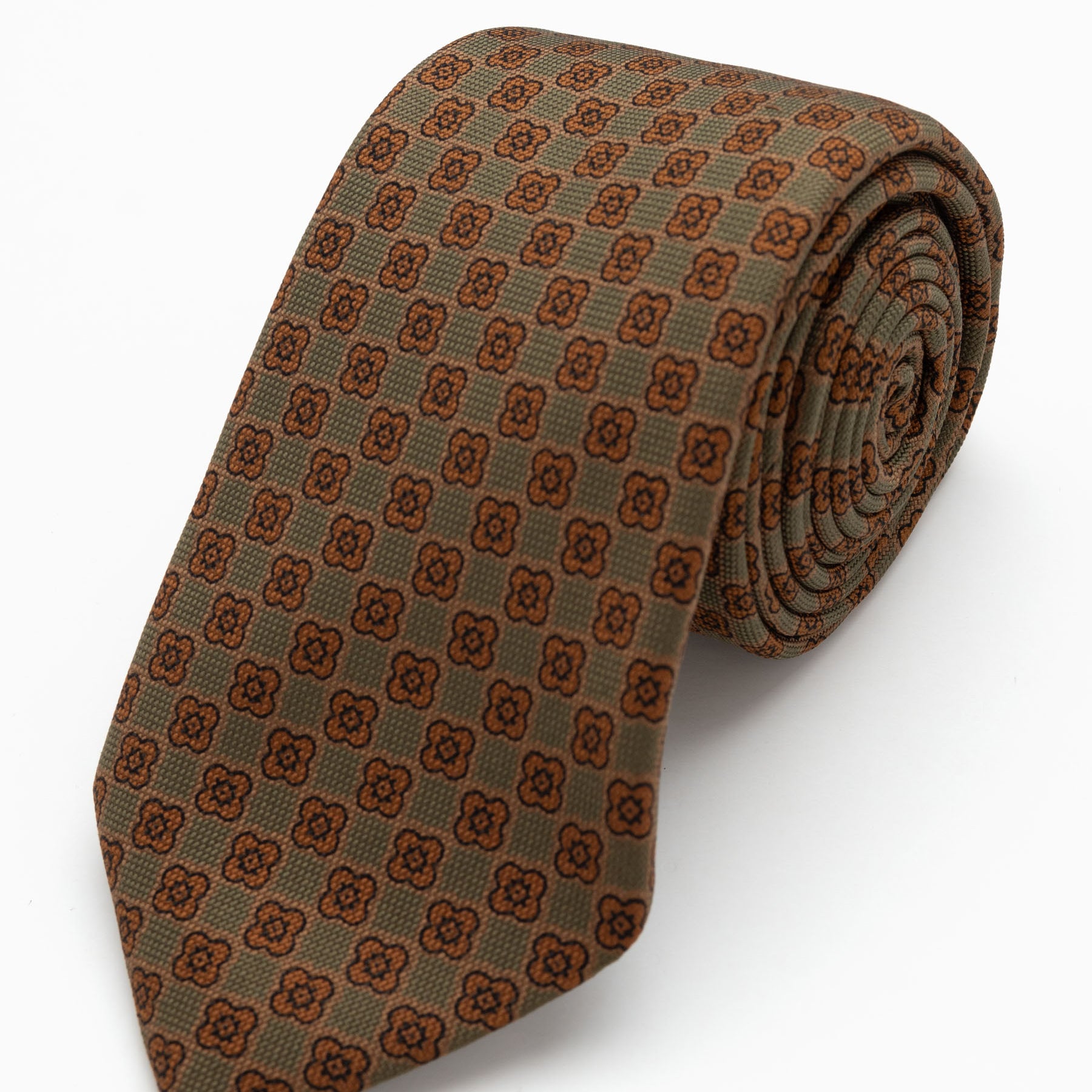 CORBATA VERDE CON FLORES MARRONES