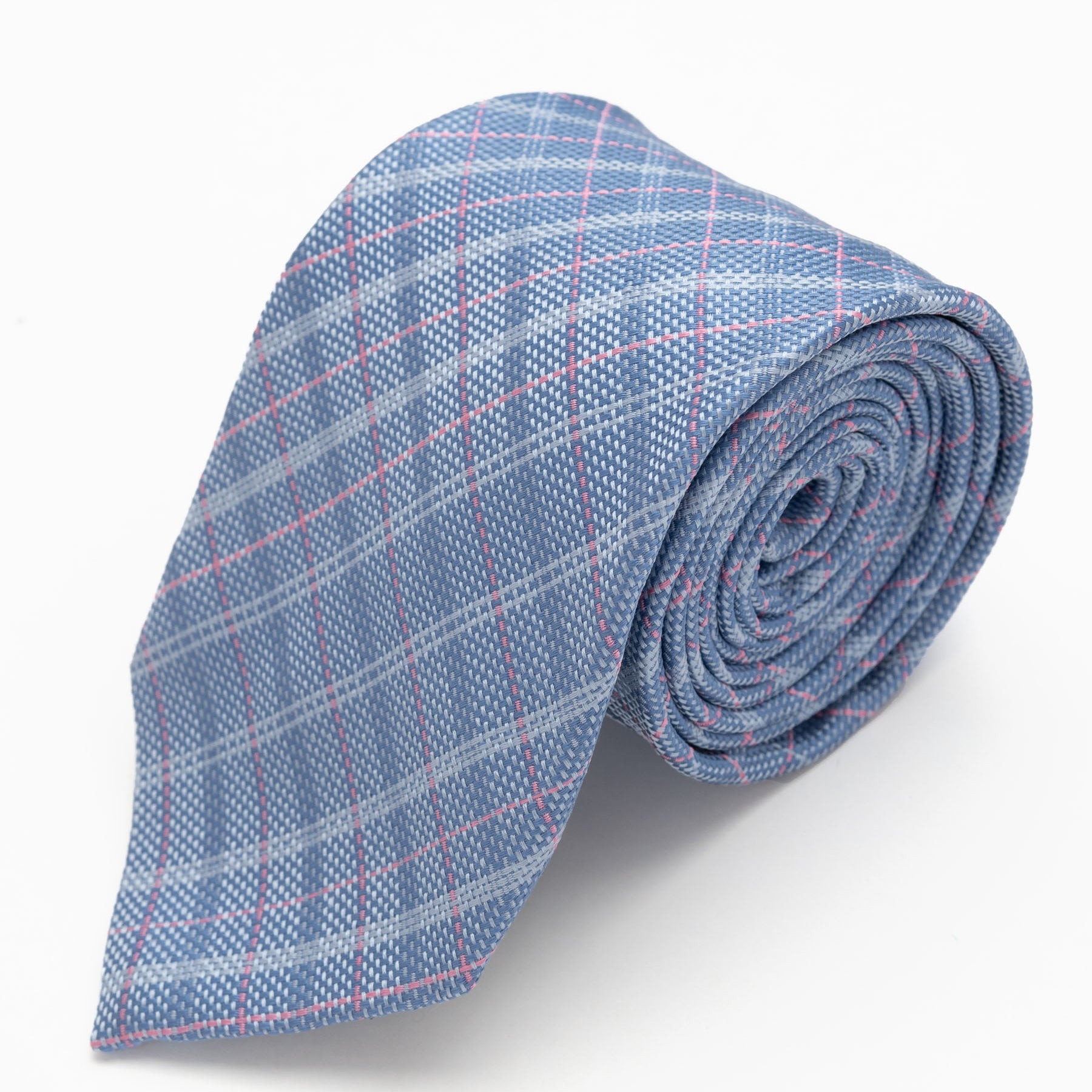 CORBATA AZUL ITALIANO CON LINEAS ROSADAS