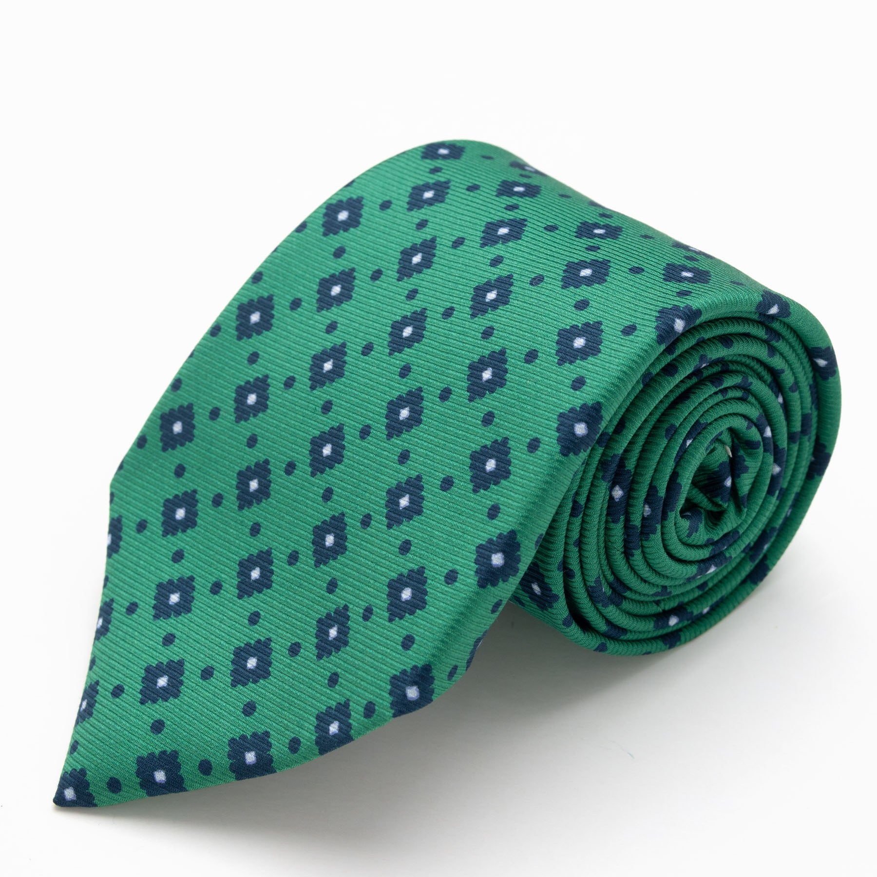 CORBATA VERDE CON DISEÑOS AZULES EN FORMA DE ROMBO