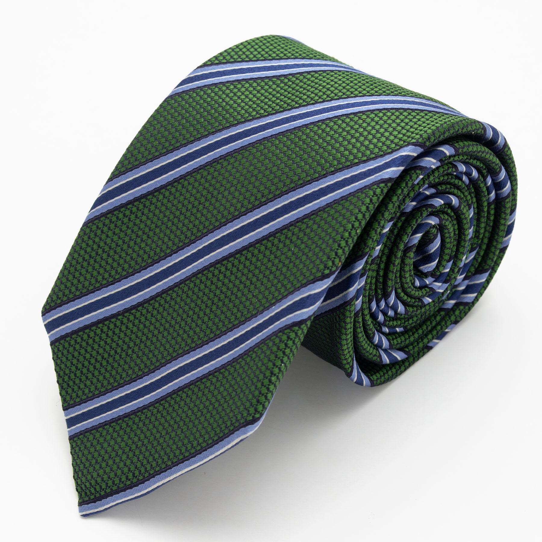 CORBATA VERDE CON RAYAS AZUL Y CELESTES