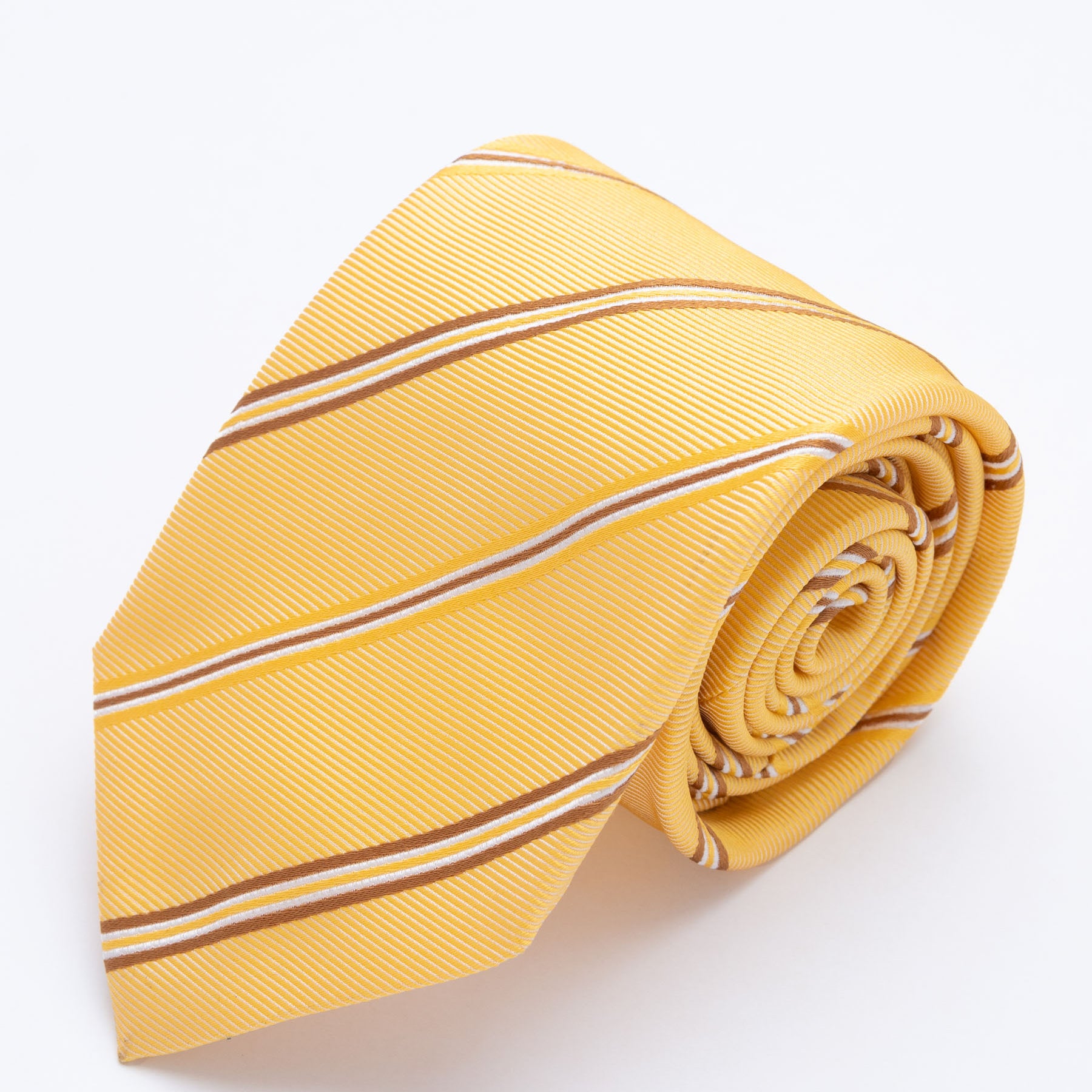 CORBATA AMARILLO CON RAYAS MARRONES Y CREMAS