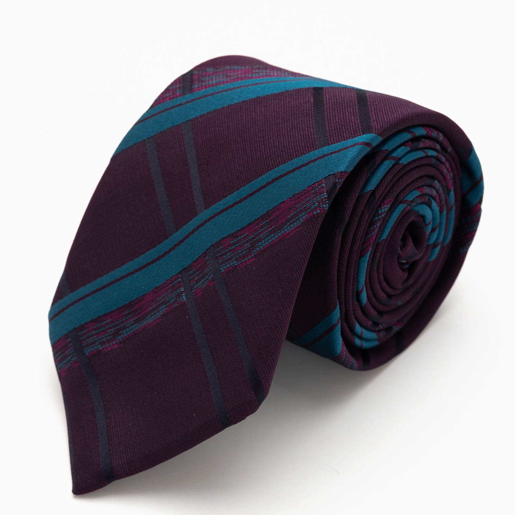 CORBATA MORADO CON RAYAS ACERO Y NEGRO