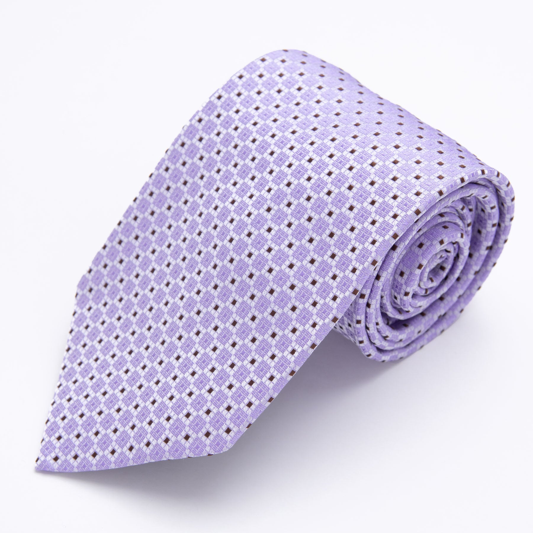 CORBATA LILA CON CUADRADOS GRISES Y MARRONES