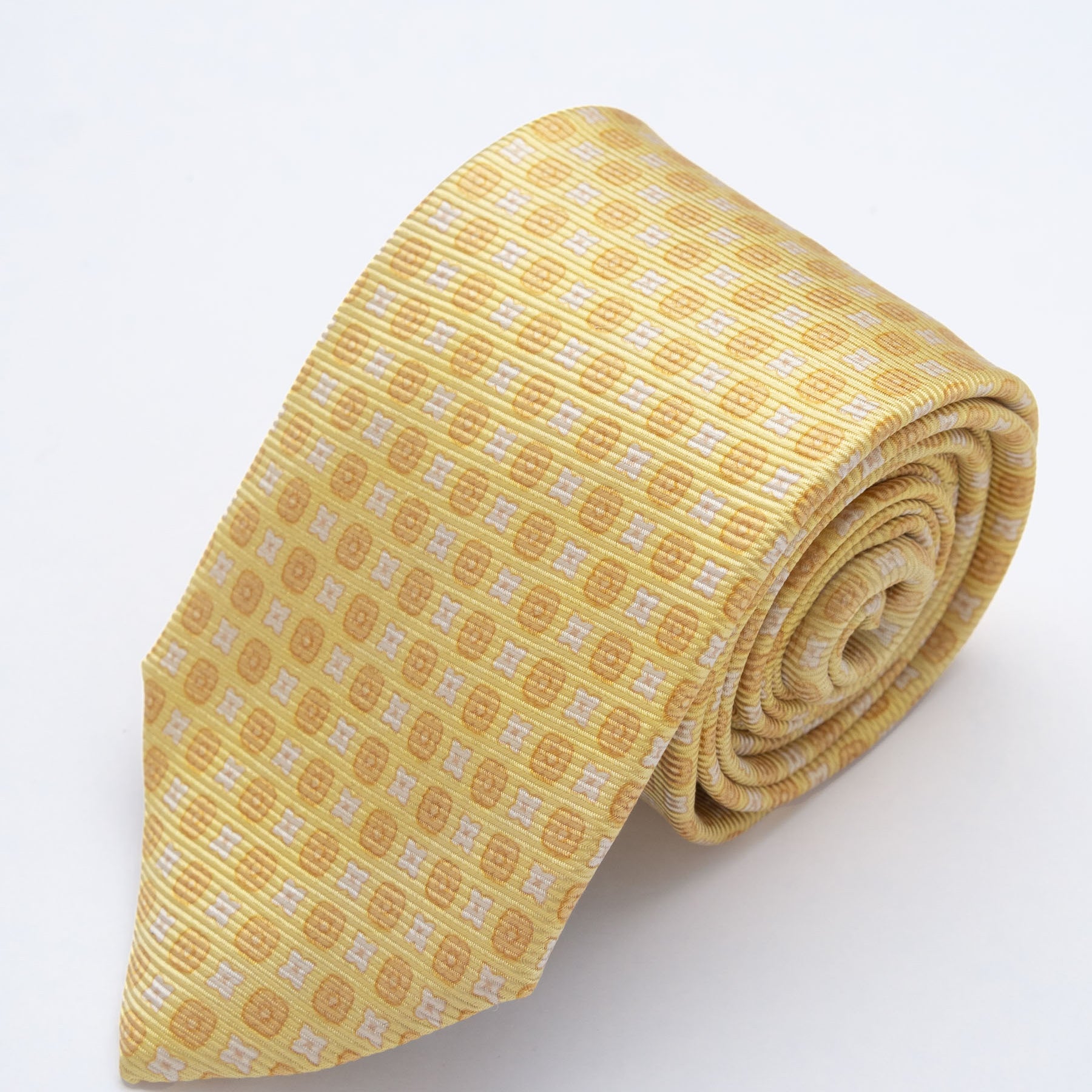 CORBATA AMARILLO CON DISEÑOS NARANJA Y CREMA