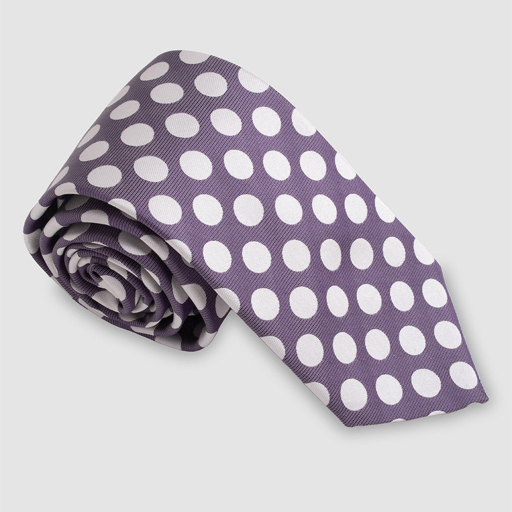 Purple Background Tie with White Circles