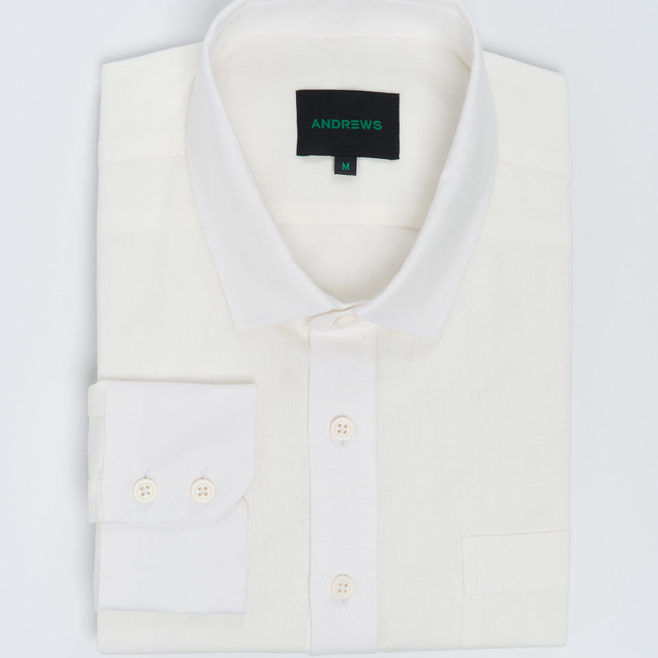 Camisa Casual Lino - Cuello Italiano puño simple 2 botones-blanco