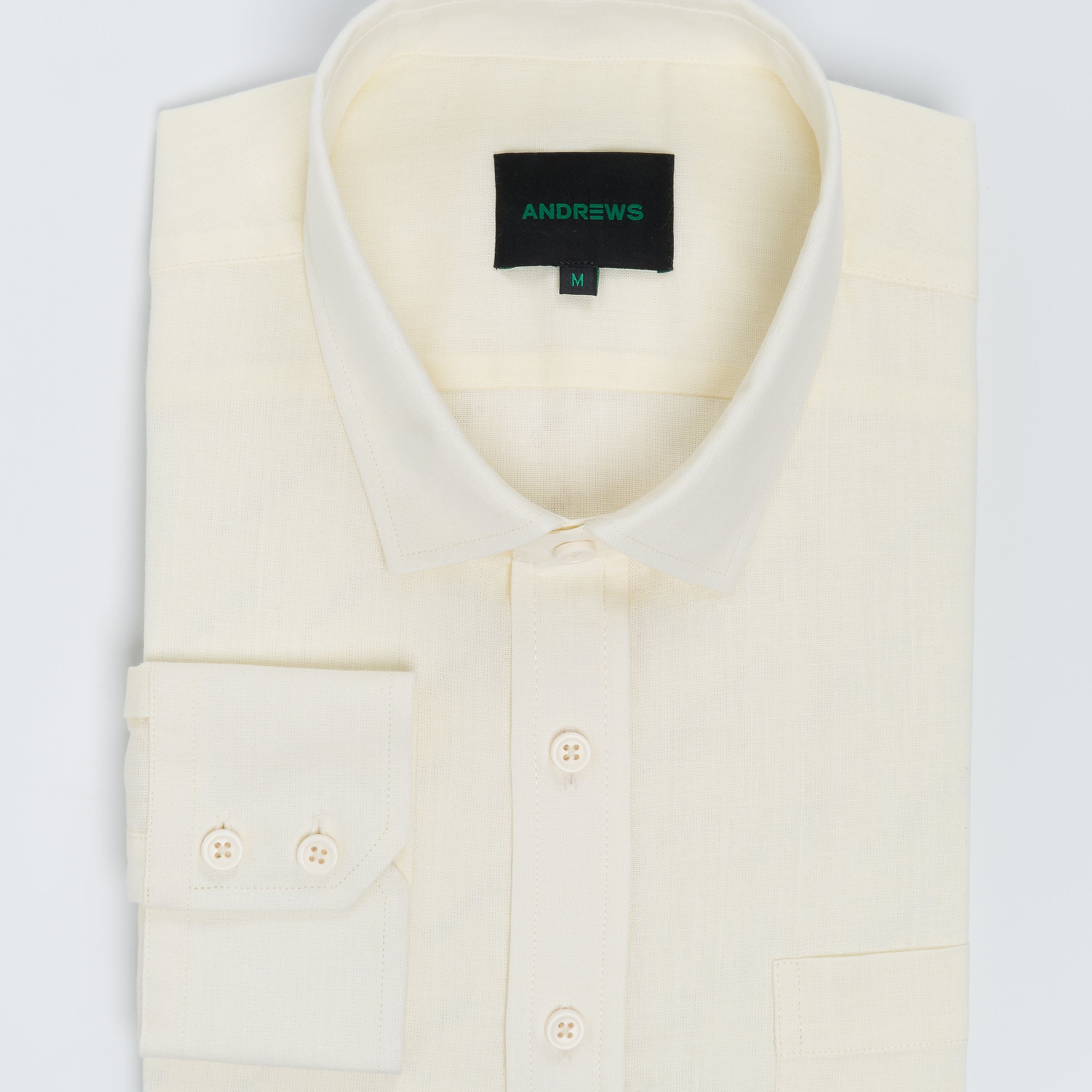 Camisa Casual Lino - Cuello Italiano puño simple 2 botones-Crema