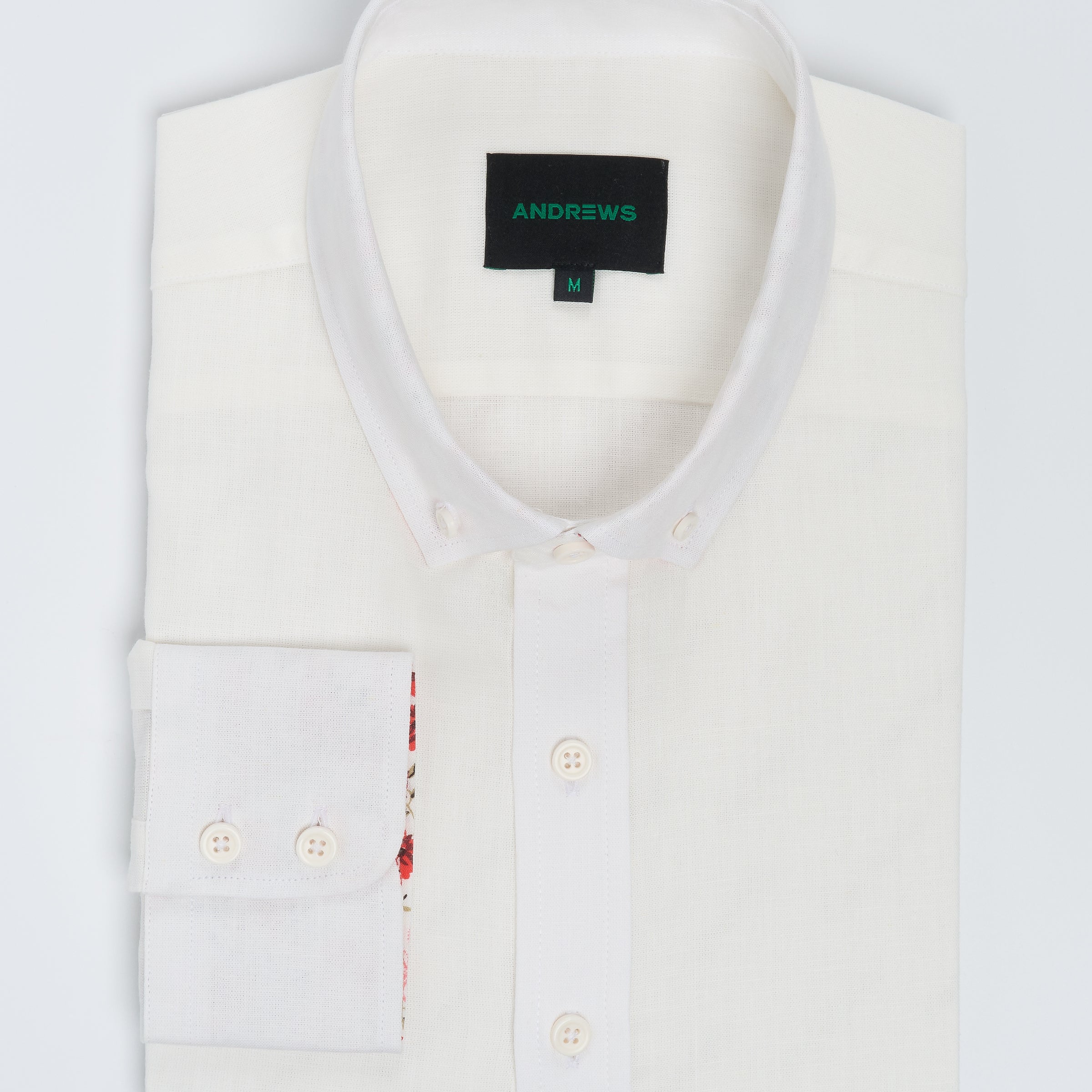 Camisa Casual Lino - cuello button-down Puño redondo simple 2 botones -Blanco