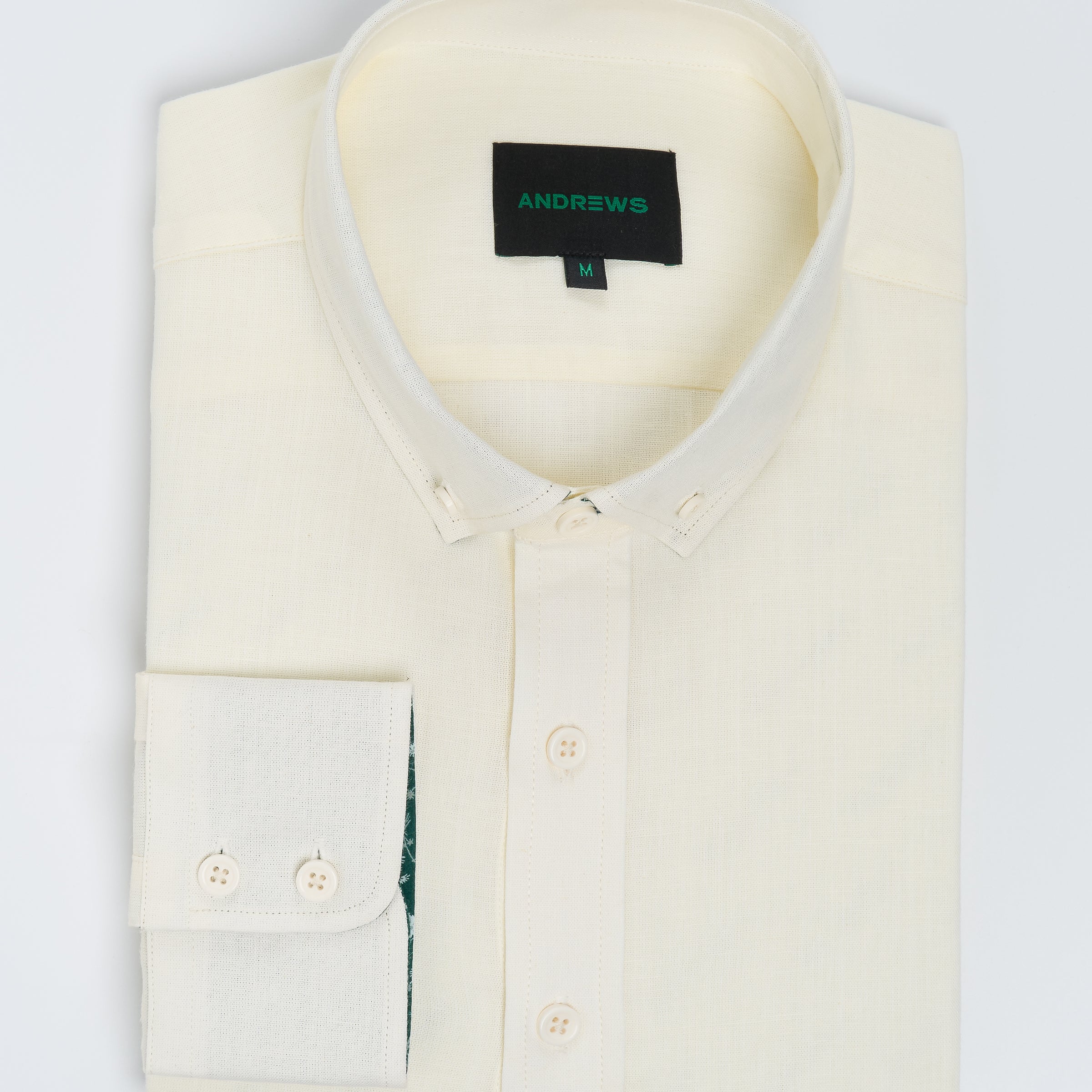 Camisa Casual Lino - cuello button-down Puño redondo simple 2 botones -Crema