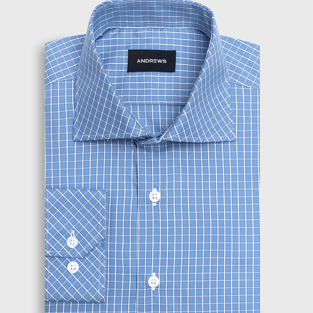 Camisa Vestir a Cuadros- Celeste