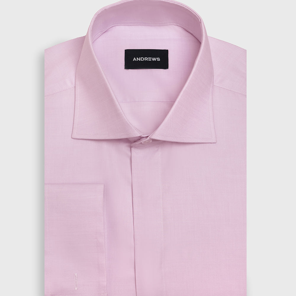 Camisa Vestir twill - Cuello Italiano puño doble uso - Rosado