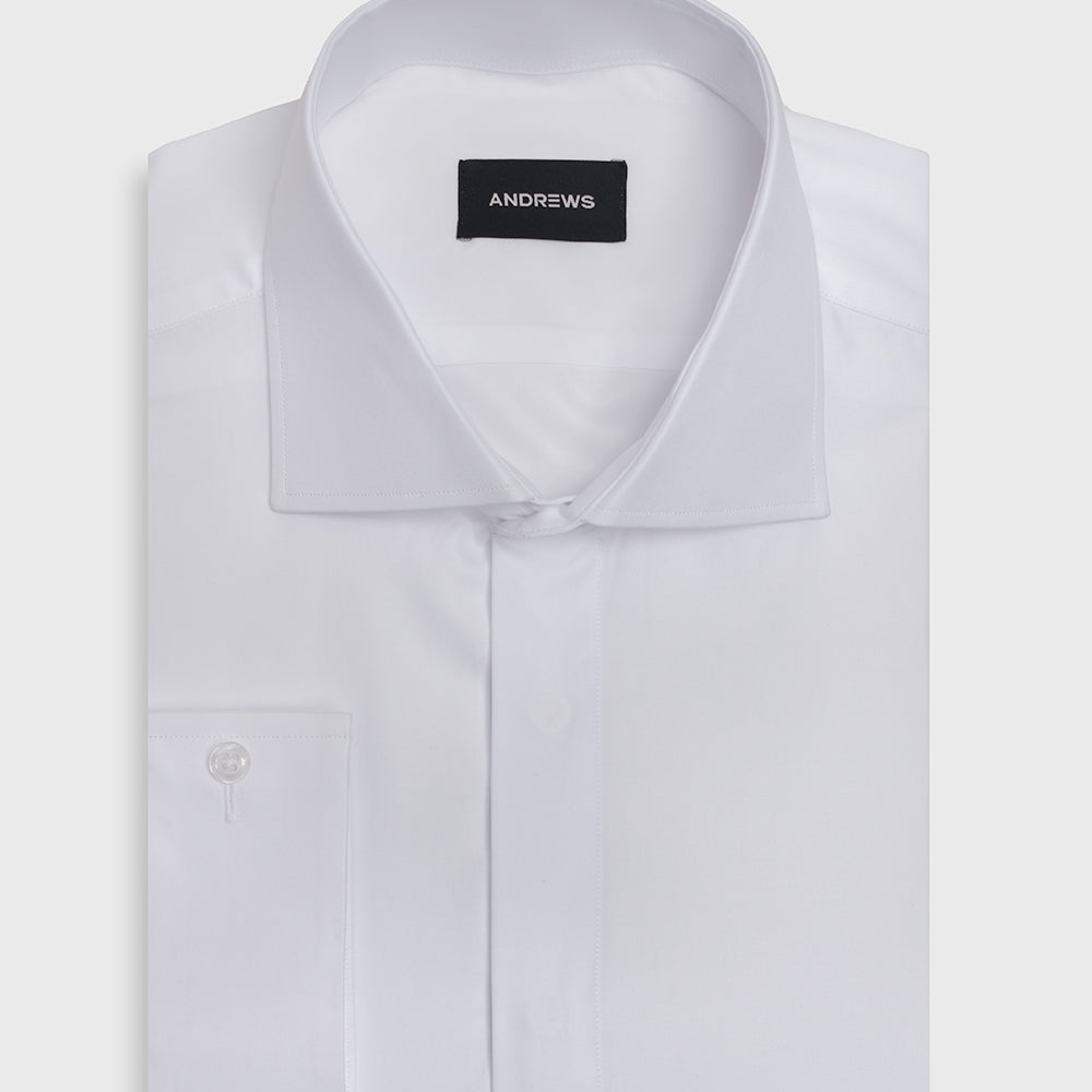 Camisa Vestir twill - Cuello Italiano puño doble uso regular blanco