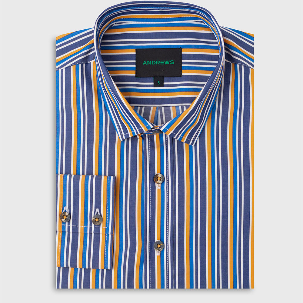 Camisa Casual popelin rayas - Cuello Italiano puño simple 2 botones regular amarillo