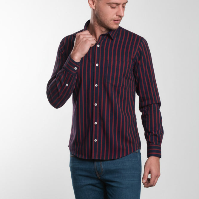 Camisa Casual A Rayas - Rojo con azul